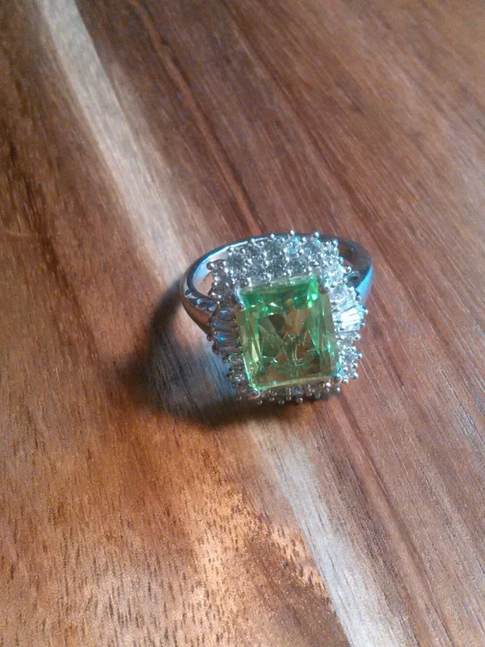 Green Triplet Quartz Natural White Zircon Accent Sterling Silver Ring (Size 10)